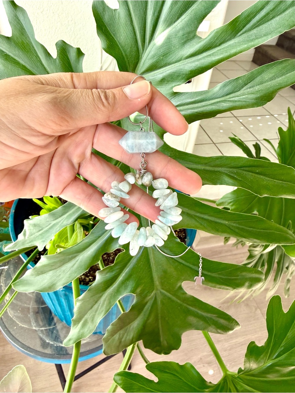 Handmade Aquamarine Pendant with Stainless Steel Chain